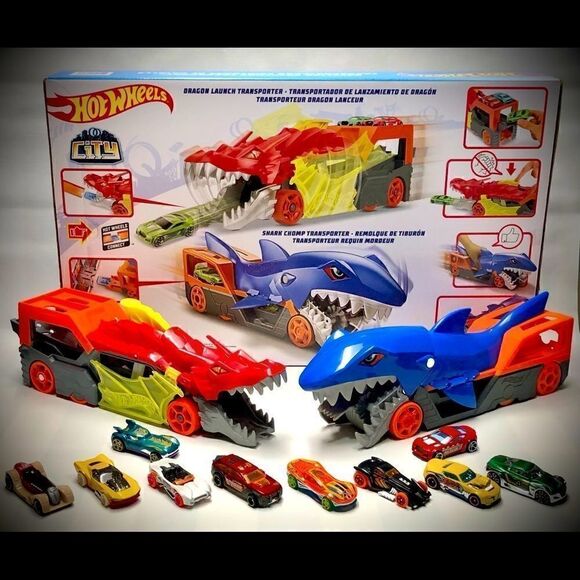 🔥 HOT WHEELS CITY 2 Battling Creatures Transporter Vehicle Set+10 Die Cast Cars - Picture 11 of 16